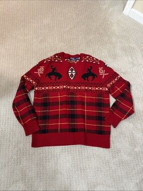 Polo by Ralph Lauren Red Plaid Fair Isle Buckin Bronco Sweater